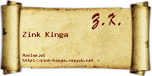 Zink Kinga névjegykártya